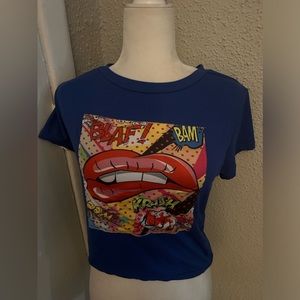 AQ Sport Blue Cropped Graphic Tee  XL Cloth Mask NEW Casual Dopamine Kidcore